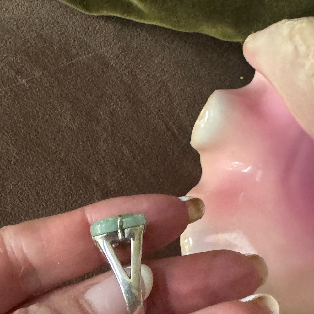 Elegant Vintage Sterling Silver and Jade Dragon Stone Ring Size 8 - Picture 7 of 8